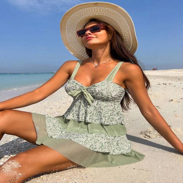 Women's Clothing Summer Strap Floral Skirt Two-Piece Swimwear Women's Professional Sports Belly-Covering Slim Swimwear_ecoleips.com