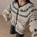 Fair Isle Knit Cardigan – Cozy Oversized Open-Front Sweater (Acrylic-Polyester Blend, Round Neck, Drop Shoulder, Long Sleeve)_ecoleips.com
