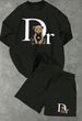 Men's Clothing And Women's Summer DR Bear Beaded Short Sleeve T-Shirt Set High Waist Split Skirt Casual Stylish Polyester Clothing Black Micro-Elastic_ecoleips.com