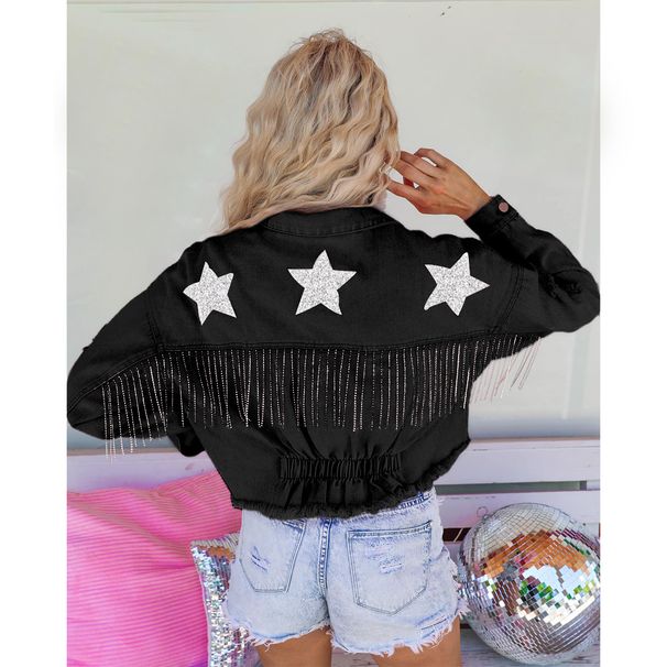 Women's Clothing Tassel Raw Edge Denim Jacket_ecoleips.com