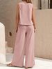 K Solid Color Elegant Two-piece Round Neck Vest And Wide Leg Pants Set For Women's Clothing. No Necklaces Or Other Accessories_ecoleips.com