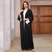 Women's Muslim Cardigan Abaya Dubai Saudi Arabia Long Dress Color Block_ecoleips.com