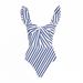Women's Ruffled Striped One Piece Swimsuit Sleeveless Wire Free Vacation Set Regular Fit Polyester Spandex_ecoleips.com