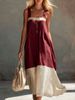 Women's Elegant Color Block Patchwork Suspender Long Dress New Fashionable Clothing_ecoleips.com