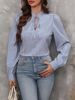 Verve 2025 Women's Fashion Autumn Winter New V-neck Tie Button Striped Long Sleeve Shirt_ecoleips.com