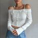 Voya Women's Simple And Sweet Style T-shirt With Spring And Summer One Neck Strap Short Long Sleeved Top_ecoleips.com