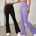 Voya 2026 Spring/Summer New Women's European And American Style High-Waisted Slimming No-Belt Slightly Flared Knit Casual Pants_ecoleips.com