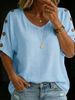 Women's Casual Loose T-Shirt U-Neck Cotton Linen Button Top American Style New_ecoleips.com