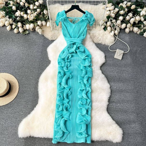 Women's Clothing High End Dress High End Light Luxury Niche Pleated Three Dimensional Ruffled Slim Long Temperament Dress_ecoleips.com
