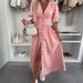 Women's Clothing Fashion Long Skirt V Neck Short Sleeve Loose Denim Long Button Dress_ecoleips.com