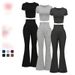 Women's Clothing High-Waisted Flared Pants Women's Spring/Summer Casual Sportswear Cropped Short-Sleeved Multi-Occasion Style_ecoleips.com