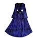 Elegant French Style Metallic V Neck Dress For Women Lantern Sleeve Summer Style Fitted Waist Full Skirt_ecoleips.com