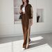plus Size Women's Autumn Two Piece Set Color Block European American Style Long Sleeved Top High Waisted Wide Leg Pants_ecoleips.com