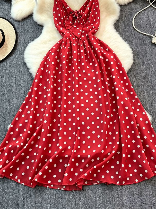 Women's Colorful Floral Print V Neck Dress Bohemian Style Summer Niche Suspender Dress_ecoleips.com