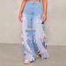 European And American Cross-border High-waisted Bow Patchwork Floor-length Wide-leg Jeans, Street-style Distressed Loose_ecoleips.com