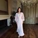 Spring Floral Maxi Dress – V-Neck Long Sleeve A-Line Dress With Lace Detailing (Xs-Xxl, Pink/White/Black)_ecoleips.com