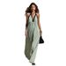 Women's American Style V Neck Halter Sleeveless Long Dress High Waist Casual Loose Color Block Backless Gown For Vacation_ecoleips.com