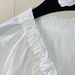 Women's French Style V Neck Pleated White Shirt Loose Slimming Versatile Gentle Design for Commuting_ecoleips.com