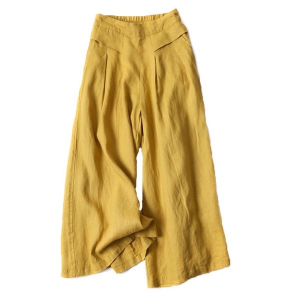 Muslim Loose And Drooping Art Cotton And Linen Wide Leg Skirt Pants Ladies Semi Elastic High Waist Thin Slim Nine Point Pants_ecoleips.com