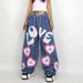 Women's Clothing ghost girl contrast color love print loose jeans mopping wide leg pants_ecoleips.com