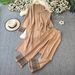Women's Winter Knit Set 3-Piece Outfit - Long Cardigan, High Neck Vest & Pants (Black/Beige/Brown/Khaki) - Loose Fit Casual Elegant Office Wear_ecoleips.com