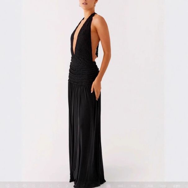 Women's Clothing Women's Deep V Neck Tie Back Dress Elegant Sexy Pleated Bodycon Style Fashion For Formal & Casual For Women_ecoleips.com