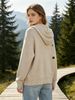 Oat Zip Up Drawstring Hood Pit Rib Knit Cardigan, Loose Lightweight Breathable Soft Skin-touch Long Sleeve Pocket Sweater_ecoleips.com