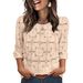 Women's Casual Lace Top Round Neck Three Quarter Sleeve Hollowed Out Spring Summer New American Style Clothing_ecoleips.com