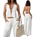 Women's Halter Neck Strap Vest Set Backless Sleeveless Spring/Summer Sexy Cross Border European American Style Clothing_ecoleips.com