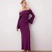 Women Elegant Solid Color Off Shoulder Long Sleeve Ruched Fall Maxi Dress Casual Fashion Long Dress For Women Autumn_ecoleips.com