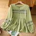 Women's Retro Shirt Round Neck Pullover With Lantern Sleeves Artistic Reducing Temperament Casual Elegant Fashion Blouse For Spring/Autumn Summer_ecoleips.com