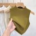 Women's Summer Solid Color Knitted Sweater Base Shirt With Half-high Collar, Wide Shoulder Straps, Short Sleeveless Tank_ecoleips.com