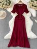 Cross-border European And American Summer New Style S-buckle Short-sleeve Dress, French Socialite Round-neck Hollow-out_ecoleips.com