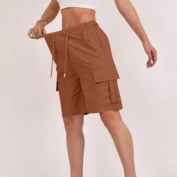 Women's High-Waisted Casual Cargo Shorts Summer Fashion Trend Button Drawstring Design With Pockets Regular Fit Polyester_ecoleips.com