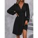 Voya Voya New Foreign Trade Cross-border Women's Dress With An Asymmetrical Neckline, Lantern Sleeves, And Pleated Waist_ecoleips.com