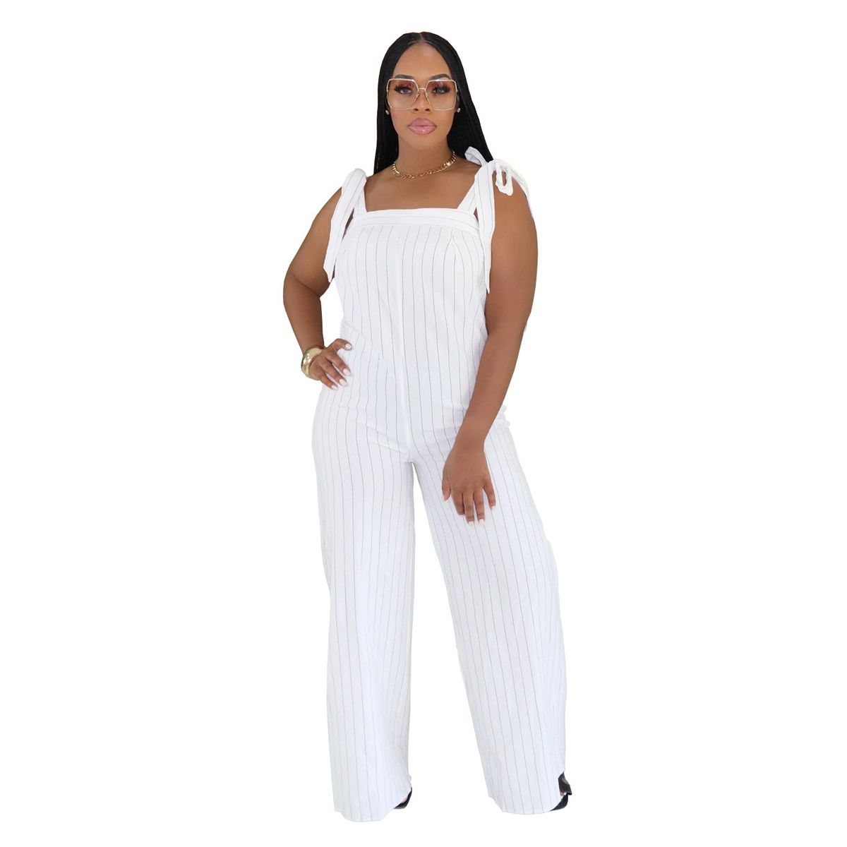 Women's Casual Striped Jumpsuit Wide Leg Fashion C7698 Strap Jumpsuit_ecoleips.com