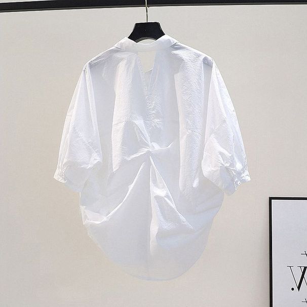 Fashion Design Twist Hollow Backless Summer Back Split Shirt Women Loose Pleated Short Sleeve Top_ecoleips.com