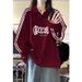 Retro Striped Polo Collar Long-sleeve Sweatshirt Women, New Autumn Style, High-end Letter Print Loose Top For Middle And_ecoleips.com