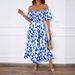 Indepdt Station Cross-Border European And American Summer New Elegant Off-Shoulder Printed Puff Sleeve Dress For_ecoleips.com