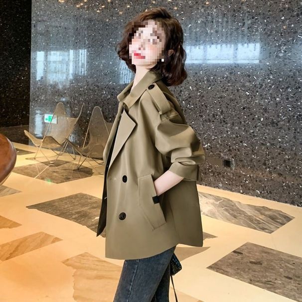 Elegant Short Trench Coat For Women, 2026 Spring New Korean Style Loose Casual Jacket With Suit Collar And Long Sleeves_ecoleips.com
