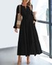 Women's V Neck Long Sleeve Dress Gathered Waist Layered Full Skirt Bestselling_ecoleips.com