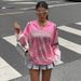 Women's Clothing Autumn V Neck Casual Sports Letter Pattern Stitching Fashion Loose Long Sleeve T Shirt_ecoleips.com
