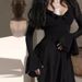 New Spring And Autumn Pure Desire Style Hot Girl V-neck Slim Fit Flared Long Sleeve A-line Sexy Dress For Women_ecoleips.com