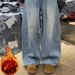 Plus Size Vintage Distressed Rhinestone Jeans For Women – Oversized Wide-Leg High-Waisted Denim Pants With Embellishments (Streetwear Style)_ecoleips.com