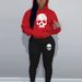 Women's Autumn And Winter Fashionable Casual Skull Pattern Printed Thick And Plush Warm Hooded Sweatshirt+sports Pants Set-772_ecoleips.com