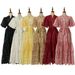 Women's Clothing Women's Heavy Duty V Neck Puff Sleeve Dress Lace Trimmed A Line Long Skirt With Tie Waist Slimming Effect 6 Colors_ecoleips.com
