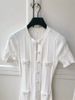 Elegant Short Sleeve Knitted Dress French Style Hollow Out Ribbed Long Skirt Single Breasted Button Fit Women's Dress_ecoleips.com