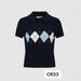 Women's Clothing French Casual Preppy Style Diamond Pattern Short Sleeved Knit Top Fashionable Summer Knitwear_ecoleips.com