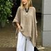 Women's Casual Solid Color round Neck Shirt 3/4 Sleeve Cotton And Linen Blend European American Style Fashion Top Irregular Hem_ecoleips.com