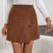 Voya 2026 Women's Elegant And Intellectual Corduroy High Waist Slimming Front Irregular A-line Short Skirt Half Skirt_ecoleips.com